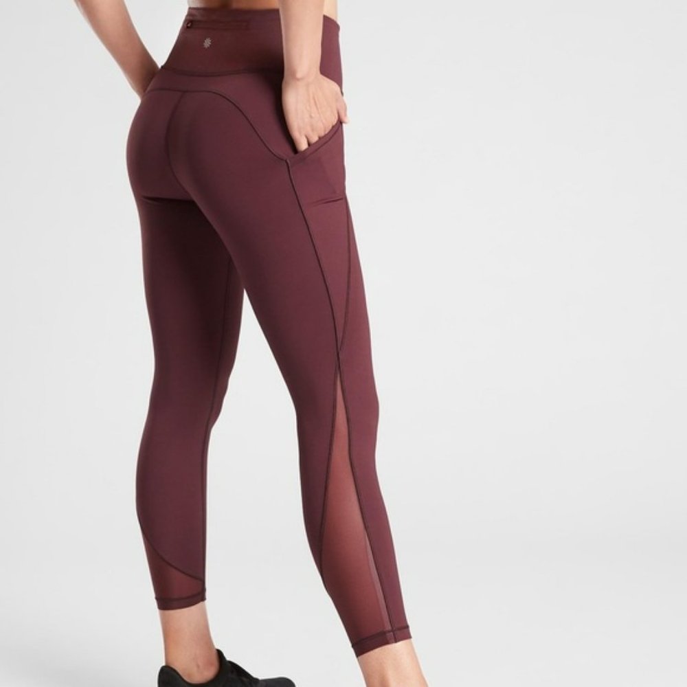 Athleta Super Sonic Burgundy Lightning Tight Leggings | Size Medium